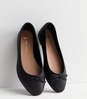 New Look Wide Fit Black Leather-Look Ballerina Pumps